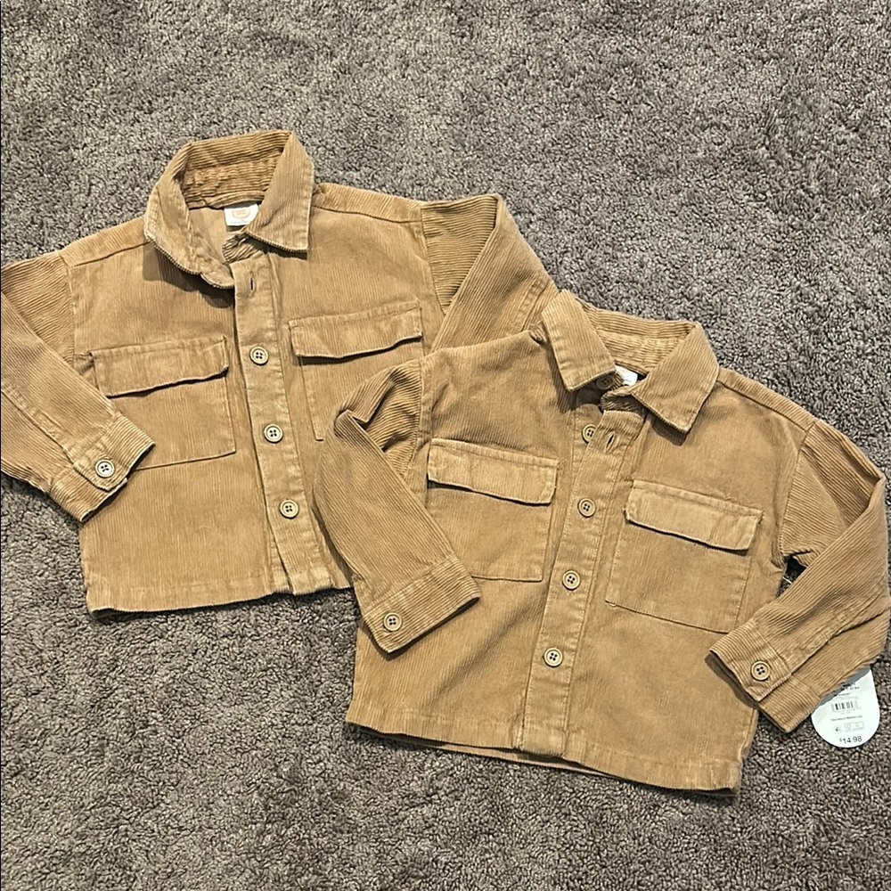 2T twin matching tan corduroy button up shackets